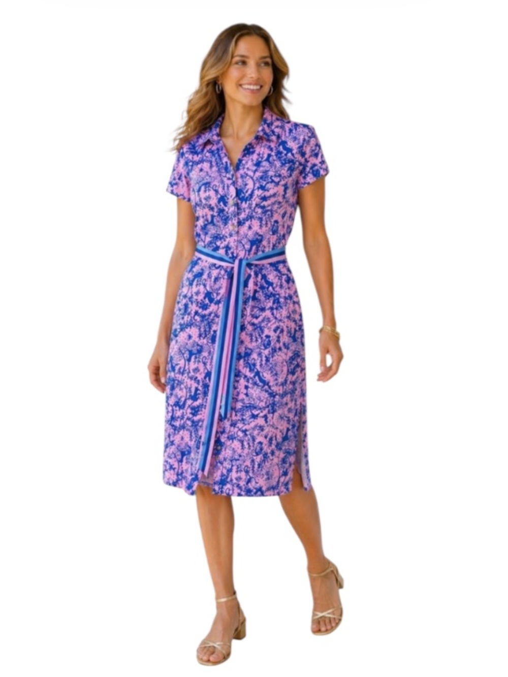 Lilly Pulitzer Pink Blue Print Belted Polo Dress Sz S